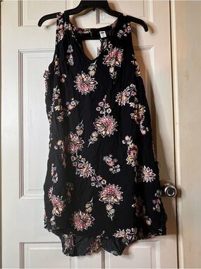 Old Navy Black Floral Sleeveless Mini Dress with Pink and Cream Accents